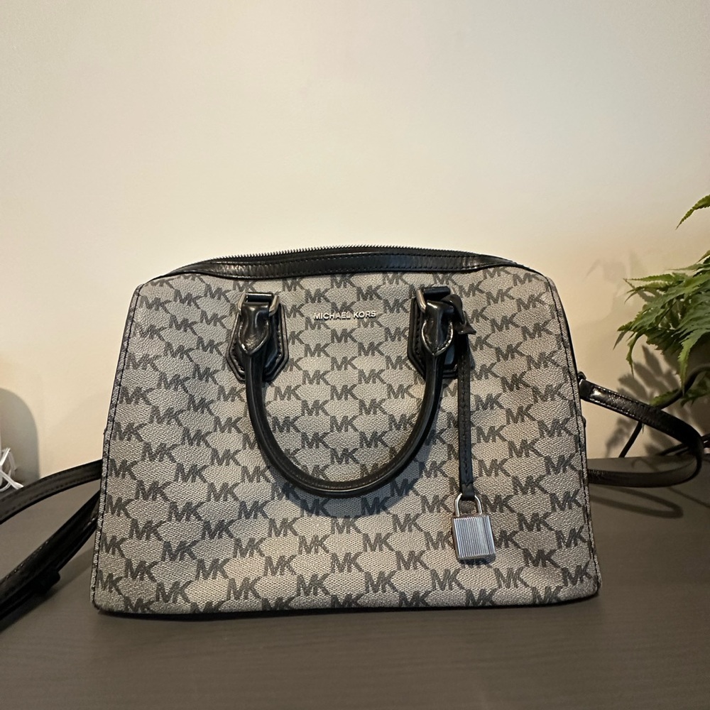 Michael Kors Black and Gray Satchel with Signature Design